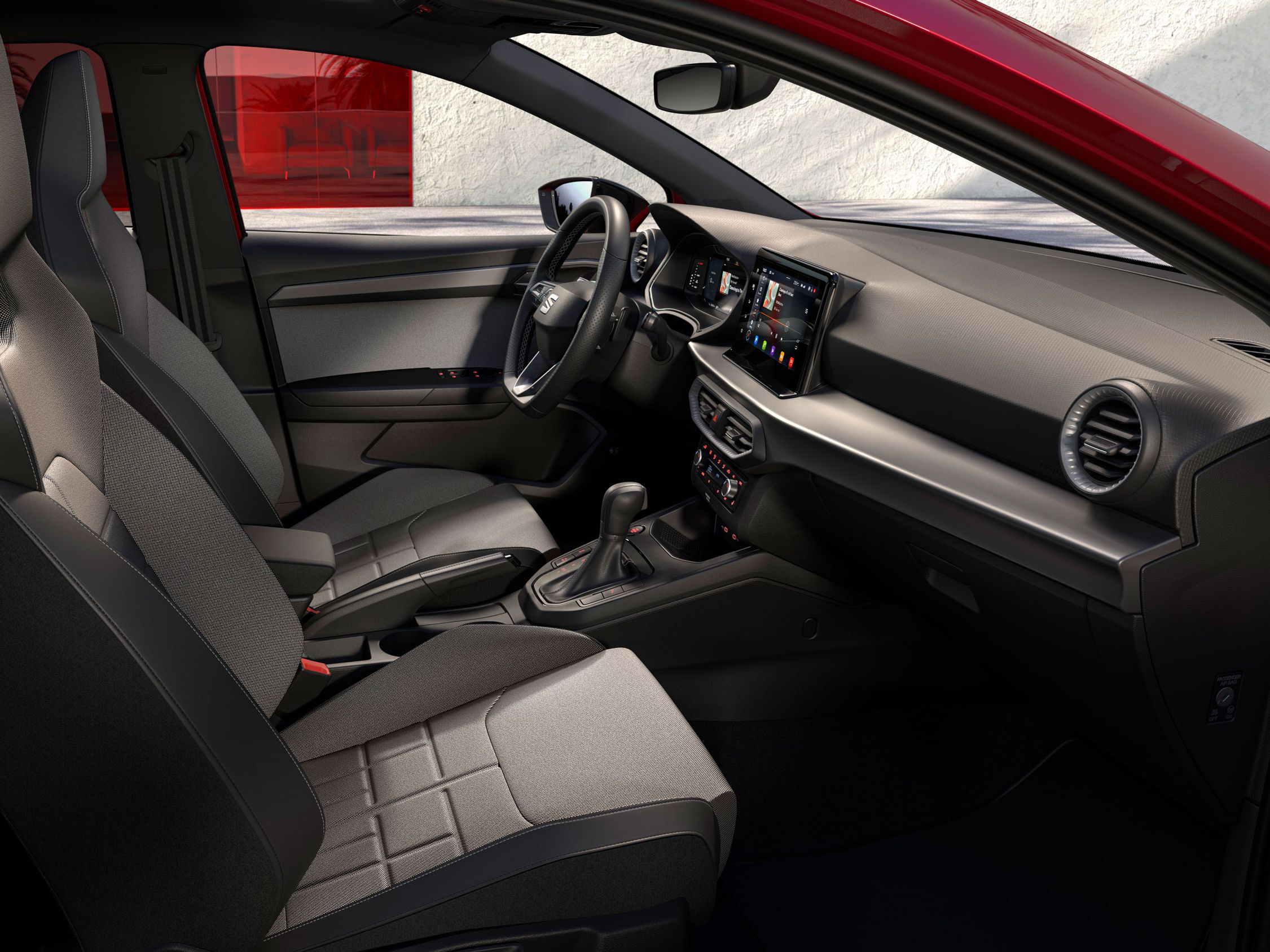 Detalhes do interior do novo SEAT Ibiza incluindo os bancos desportivos FR