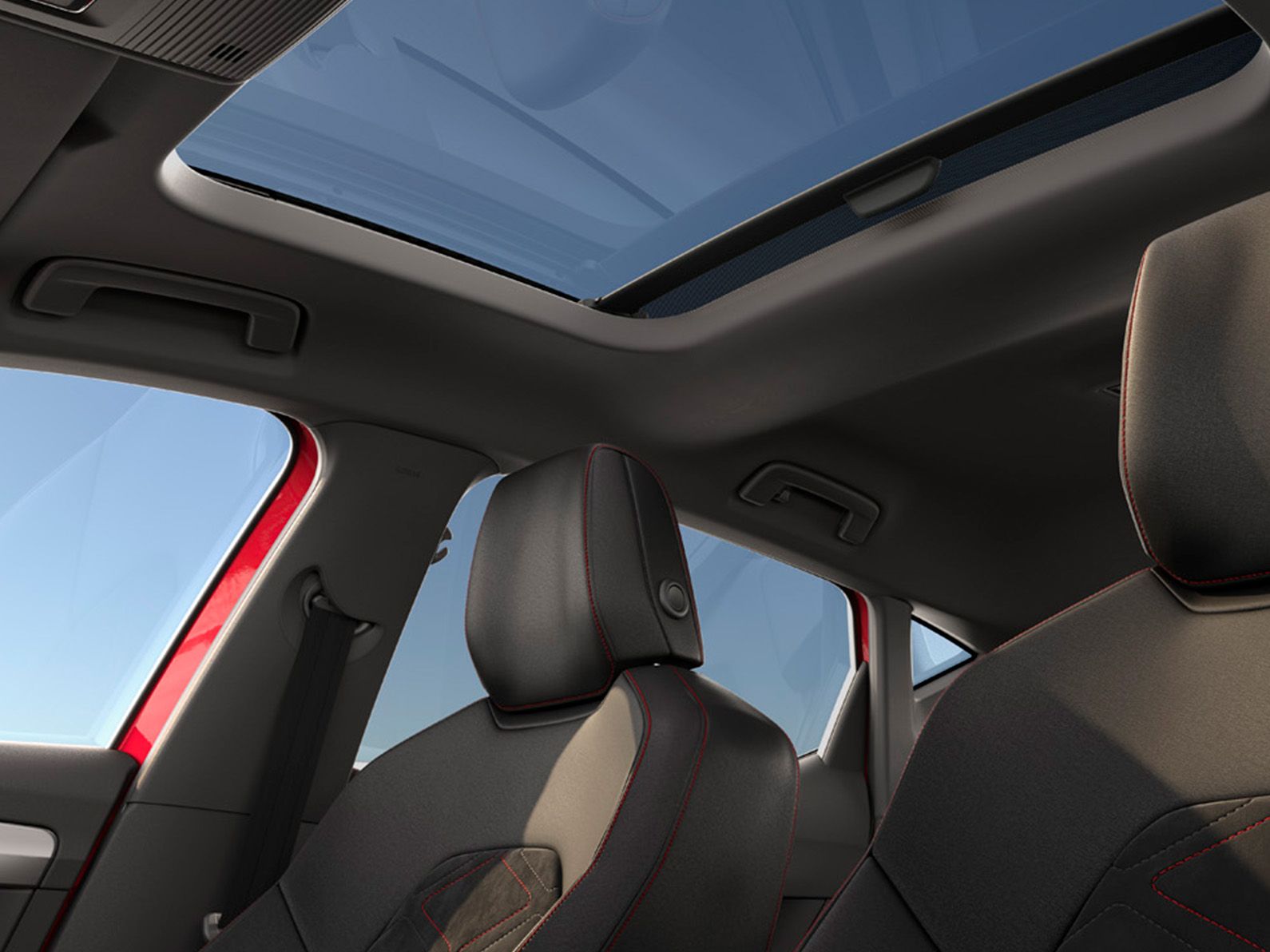 Vista interior do teto panorâmico do SEAT Leon