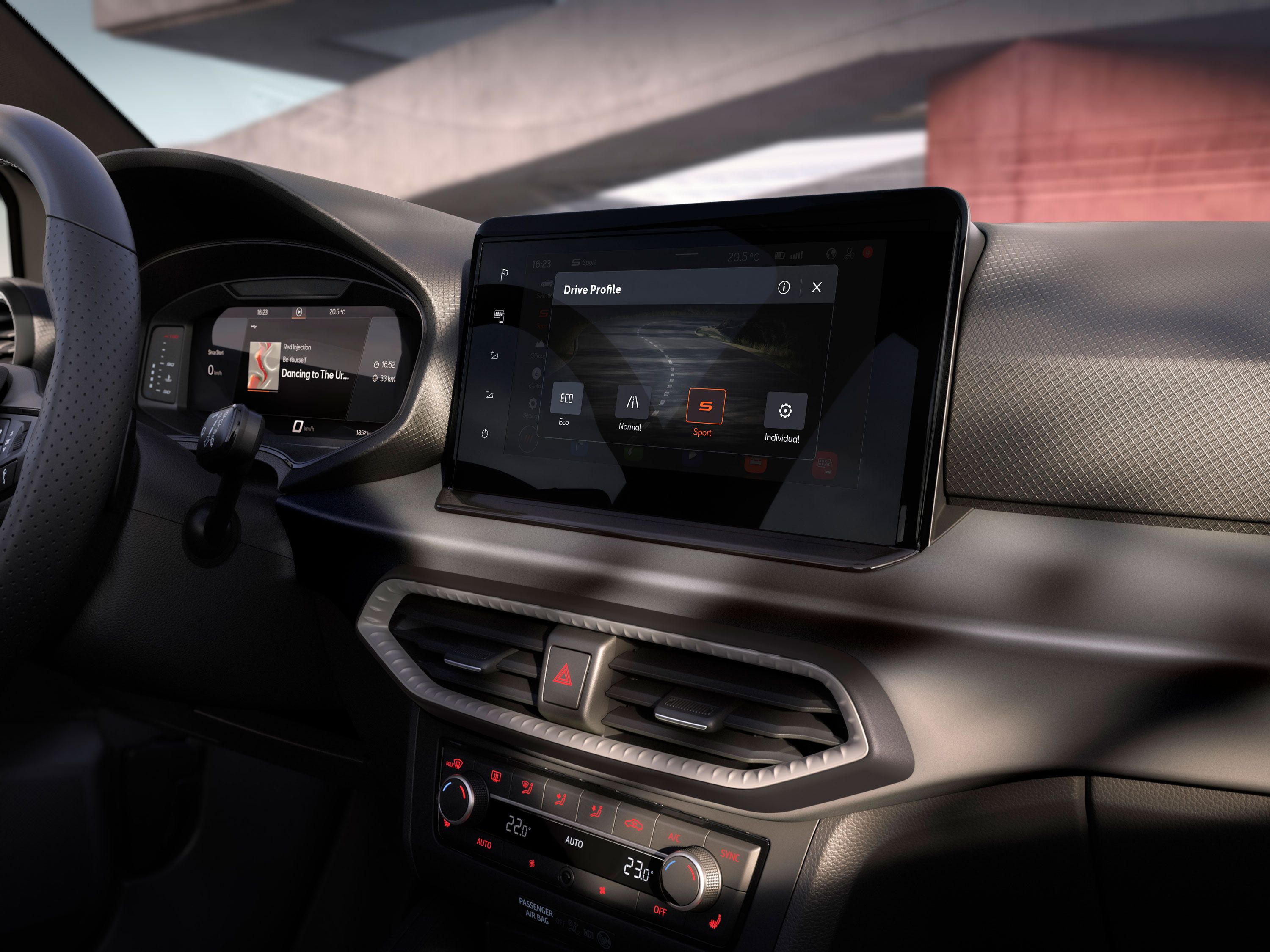 Ecrã tátil do SEAT Ibiza que inclui o sistema de perfil de condução. 