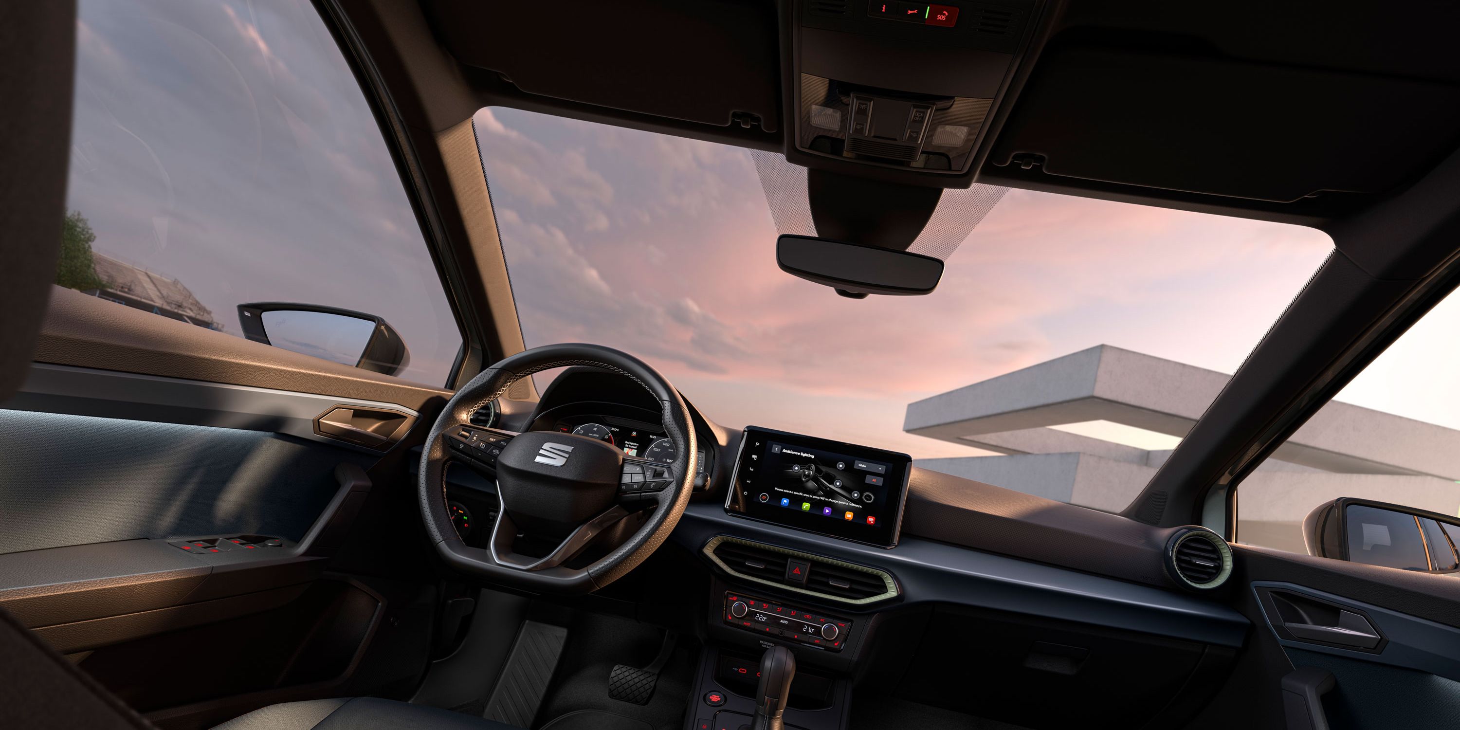 Vista interior do SEAT Arona que evidencia alguns detalhes de design 