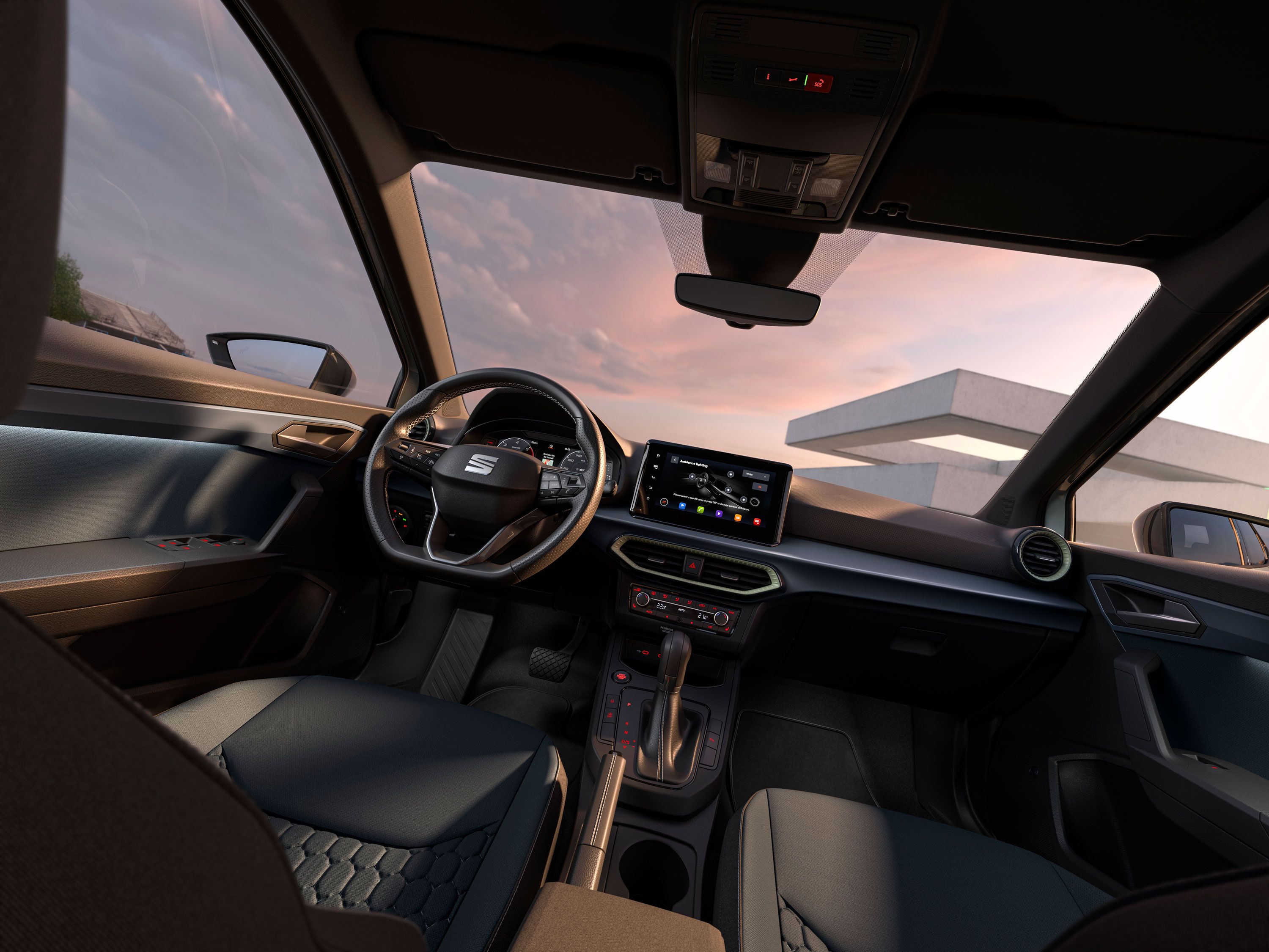 Vista interior do SEAT Arona que evidencia alguns detalhes de design 